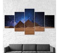 5 morceaux de toile art Les pyramides de Gizeh, ciel étoilé, scène égyptienne,5 pieces impression encadree tableaux,impression sur toile 5 parties décoration murale salon moderne xxl 100x55cm