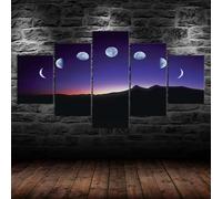 5 morceaux de toile art Lune Phases lunaires Ciel nocturne Montagnes Paysage,5 pieces impression encadree tableaux,impression sur toile 5 parties décoration murale salon moderne xxl 100x55cm
