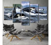 5 morceaux de toile art Orque nageant dans le paysage marin de l’océan,5 pieces impression encadree tableaux,peinture sur toile,impression sur toile 5 parties décoration murale salon moderne xxl