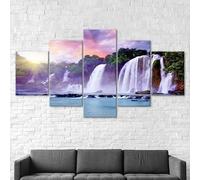 5 morceaux de toile art Peinture de ciel violet en cascade,5 pieces impression encadree tableaux,5 pieces peinture sur toile,impression sur toile 5 parties décoration murale salon moderne xxl 100x55cm