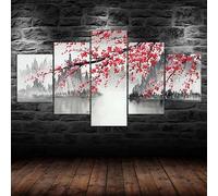 5 morceaux de toile art Peinture de paysage de Sakura chinois,5 pieces impression encadree tableaux,peinture sur toile,impression sur toile 5 parties décoration murale salon moderne xxl 100x55cm