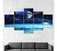 5 morceaux de toile art Pleine Lune Ciel Étoilé,5 pieces impression encadree tableaux,5 pieces peinture sur toile,impression sur toile 5 parties décoration murale salon moderne xxl 100x55cm