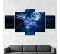 5 morceaux de toile art Pleine lune, ciel étoilé nuageux,5 pieces impression encadree tableaux,5 pieces peinture sur toile,impression sur toile 5 parties décoration murale salon moderne xxl 100x55cm