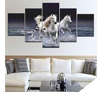 5 morceaux de toile art Trois chevaux courant sur la rivière,5 pieces impression encadree tableaux,peinture sur toile,impression sur toile 5 parties décoration murale salon moderne xxl 100x55cm