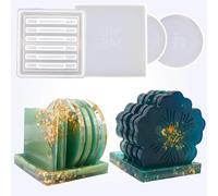 5 moules de dessous de verre en résine, sous-Verres Ronds et Carrés, Moules Pour Table DéCoration Coaster Tapis De Bol, pour Makesous-Verres,Tapis de Bol,Décors- Transparent White