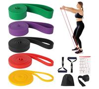 5 Niveaux Différents Élastique Musculation, Bandes de résistance avec Ancrage de Porte et Coussinets de Protection, Bandes de Gymnastique, pour Pilates, Yoga, Musculation, Homme & Femme