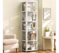 5 niveaux Vitrine pour Collection,Bamboo&Acrylic Material,Vitrine en Verre pour Collection,Grande Vitrine pour Collection,Armoire Vitrine pour Collection,Armoire de Collection,(42×33×162cm-Blanc)