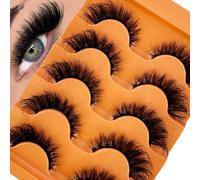 5 nouvelles paires de faux cils en poils de vison 3D effet chat, recourbés, ailés, naturels et réalistes avec extrémités désordonnées, allongeant et épaississant le regard. Faux cils souples et nature