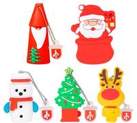(5 Pack) 16GB USB Flash Drive Christmas Style New Year Gifts Christmas Gift,USB 2.0 Flash Drive Santa Snowman Christmas Tree Styles Memory Stick USB Pen Drive