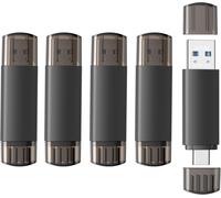5 Pack 32GB USB Flash Drive with Dual Interface USB-A and USB-C 3.0, Compatible with Android, Phone and PC for Data Storage, PhotoTech, for External Phone Storage, Black