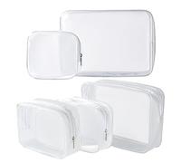 Lot de 5 Trousses de Toilette en Plastique Transparent à Fermeture éclair, approuvées par la TSA, Trousse de Maquillage Portable pour Les Vacances, la Salle de Bain et l'organisation, Blanc, Tailles