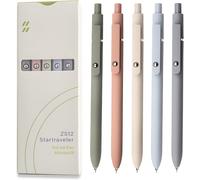 5 Pack Japanese Premium Black Gel Ink Pens, 0.5mm Fine And Smooth Tip, Silicone Grip, Metal Clip And Retractable Ball, Light Tones (Morandi)