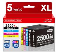 5 Pack PGI-2500 XL Cartouches d'encre compatibles avec Canon 2500XL (Noir Cyan Magenta Jaune)