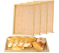 5 Pack Plateaux de Service Rectangulaires en Bambou, Plateaux de Dîner en Bambou de 37x26cm pour Manger, Plateaux de Fête en Bois pour Nourriture, Boissons, Collations