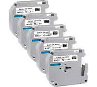 5 Pack Replacement Label Tape for P Touch M M231 MK231 MK-231 M-K231 Black on White 12mm x 8m Compatible with Ptouch PT-M95 PT-90 PT70 PT-65 PT85