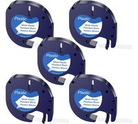 5 pack ruban Compatible, rouleau etiqueteuse Noir sur Blanc, etiqueteuse ruban 91201 pour Dymo LetraTag LT-100H LT-100T QX50 2000, 12mm Largeur avec 4m long