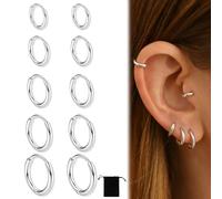 5 Paires Boucles d'Oreilles Créoles Argent, Boucle d Oreille Homme Anneaux, Boucle d'Oreille Femme Creole, Boucles d'Oreilles Femme, Boucle d Oreille Homme, 8/10/12/14/16 mm