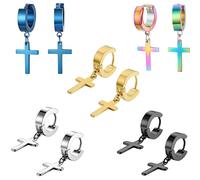 5 Paires Boucles D'oreilles Croix,Boucles D'oreilles Croix en Acier Inoxydable,Boucles D'oreilles Croix Femme,Argent,Noir, Or, Bleu,Couleur, pour Femmes, Hommes, Unisexe