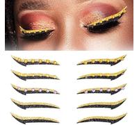 5 paires d'autocollants Eyeliner paillettes avec strass adhésif Eyeliner stickers fard à paupières réutilisables, stickers Eyeliner (Or)