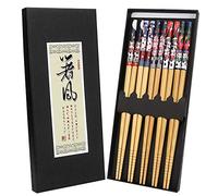 5 paires de baguettes naturelles réutilisables en bambou avec motif chat de la fortune, lot cadeau de baguettes japonaises antidérapantes de qualité; passent au lave-vaisselle, baguettes chinoises