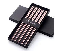 5 Paires de Baguettes Or Rose INOX 304 18/10 Réutilisable Métal Creux Forme Carree pour Sushi Dîner Set de Vaisselle