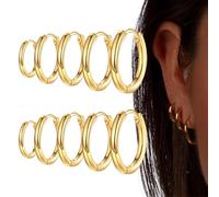 5 Paires de Boucles d'Oreilles Créoles en Acier Inoxydable - Dorées, Pour Hommes, Cartilage Rondes Pour Femmes