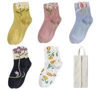 5 Paires De Chaussettes À Fleurs Et Chaussettes 1 Par Partie - Sac-Storage, Chaussettes Colorées, Chaussettes Drôles, Motifs De Fleurs - Socks, Chaussettes Pour Femmes, Cadeaux Pour Les Filles.