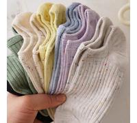 5 paires de chaussettes basses à rayures de couleurs aléatoires pour femmes, chaussettes invisibles 36-39,40-43,36-42 (1 paire sera envoyée au hasard)Animal,Cartoon,Blocs de couleur,Géométrique,Lettre