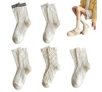 5 Paires de Chaussettes Blanches à Volants, Jolies Chaussettes à Volants la Cheville pour Femmes et Filles, esthétique Florale, Respirantes pour Toutes Les Saisons, pour Femmes, avec vola