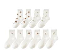 5 Paires De Chaussettes Blanches Douces, Chaussettes Florales, Chaussettes Animales Intéressantes, Chaussettes En Coton Respirante De Femmes, Chaussettes Mignonnes.