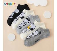 5 paires de chaussettes courtes pour femmes avec motif d'expression de chiot de la série SNOOPY authentique 36-39,39-42Animal,LettresÉtoffe