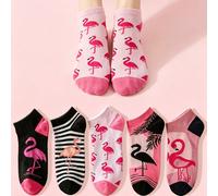 5 paires de chaussettes courtes unisexes à motif flamant rose, chaussettes décontractées polyvalentes et à la mode pour toutes les saisons, chaussettes colorées à motif animal de dessin animé pour étu