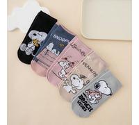 5 paires de chaussettes de cheville pour femmes avec motifs d'expression de chiot et de planche à roulettes de la série SNOOPY. Chaussettes de sport, toutes saisons, tailles européennes et américaines