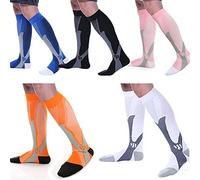 5 paires de Chaussettes de Compression Graduées pour hommes et femmes, Augmentation de la performance, Circulation & Rétablissement, Sport, Infirmiers, Vol, Voyage.