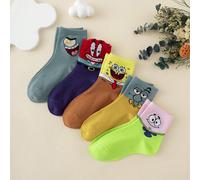 5 paires de chaussettes d'équipage imprimées de dessins animés Spongebob, colorées, respirantes, chaussettes de sport, adaptées pour toutes les saisons, tailles européennes et américaines, confortable