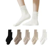 5 Paires De Chaussettes En Coton Pour Femmes, Chaussettes Mi-Mollet Absorbant La Transpiration, Chaussettes Au Design Simple, Chaussettes De Sport En Coton, Chaussettes Rétro