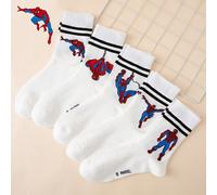5 paires de chaussettes mi-mollet à motif rayé Spider-Man Marvel pour hommes, chaussettes de sport, toutes saisons, taille européenne et américaine, confortables, respirantes et durables, couleurs viv