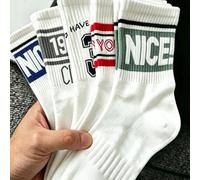 5 paires de chaussettes mi-mollet blanches avec lettres INS, respirantes, polyvalentes, style sport, pour étudiants, couples, décontractées, longues, pour hommes et femmes 5 paires mixtes,5 paires 40-