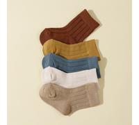 5 Paires De Chaussettes Mi-mollet De Couleur Unie Pour Garçons Doubles Aiguilles Pour Bébé 0-6M,6-12M,1-3YBlocs de couleur,UnicoloreÉtoffe