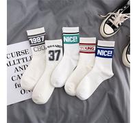 5 paires de chaussettes mi-mollet de style coréen aléatoire, style japonais tout-aller, style universitaire avec lettres, pour femmes, automne Taille UniqueFruits & légumesÉtoffe