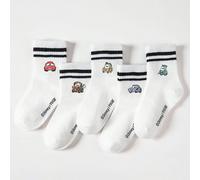 5 paires de chaussettes mi-mollet pour enfants avec motif de dessin animé Disney Pixar Cars, rayures noires et blanches, design Disney mignon, chaussettes décontractées à la mode et respirantes, conve