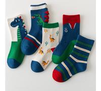 5 paires de chaussettes mi-mollet pour enfants avec motifs de dinosaures et grands yeux. Pour le printemps, l'automne et toutes les saisons. Convient pour les âges de 1 à 2 ans, 2 à 3 ans, 3 à 8 ans e