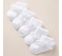 5 paires de chaussettes pour bébés et tout-petits avec garniture de dentelle blanche, chaussettes de princesse, design à mailles légères et respirantes avec col repliable, idéales pour une utilisation