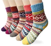 5 Paires De Chaussettes Tricotées Aux Jolies Couleurs Et Motifs Multicolore L