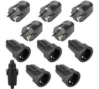 5 paires de connecteurs Schuko, fiche de contact de protection IP54 250 V 16 A, ensemble de connecteurs Schuko en caoutchouc, fiche Schuko noire étanche à 2 broches pour l'extérieur