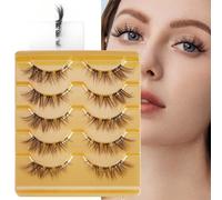 5 paires de faux cils naturels et moelleux, tiges de cils transparentes, convenant pour un port quotidien, style dessin animé, accessoire de voyage, faux cils en bandes Fibre chimique