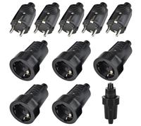 5 Paires de Kit Fiche Mâle + Prise Femelle: 250V 16A IP44 Prise Etanche, 2-pôles Fiche Schuko Et Raccord En Caoutchouc sans Câble Pour l'Extérieur (noir)