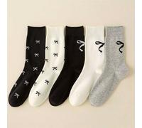 5 paires de nouvelles chaussettes longues mi-mollet polyvalentes et confortables avec nœud papillon, style collège, meilleures chaussettes joyeuses, automne pour femmes 39-42,36-39Blocs de couleur,Ray