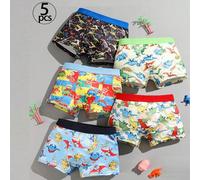 5 paires de sous-vêtements courts de style mode multi-couleurs pour garçons dans un style de dinosaure cool, sous-vêtements à quatre coins pour les petits garçons de 4 à 9 ans, convenant aussi bien à