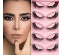 5 paires demi cils œil de chat look naturel,cat eye lashes,Faux Cils,Aspect Naturel Faux Cils Ensemble Léger Réutilisable, pour tous les jours fête à thème, cosplay,carnaval.,A5